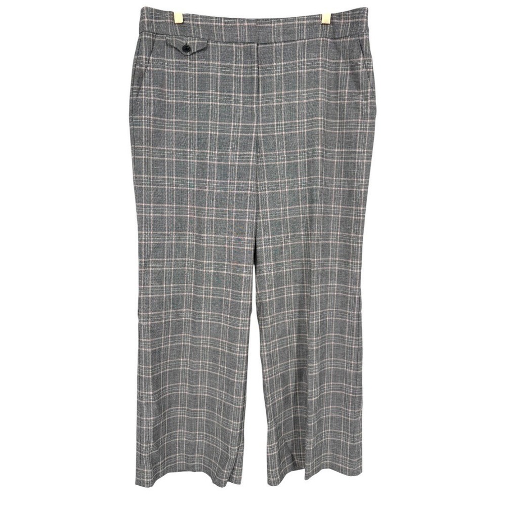 LOFT Plaid Wide Leg Crop Pants‎ Gray Pink Size 14P Career Casual Office Preppy